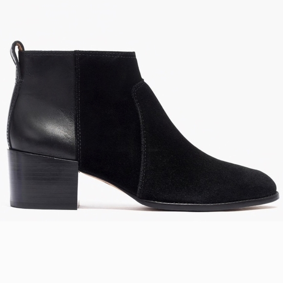Madewell The Asher Suede and Leather Ankle Boot Block Heel Side Zipper Black 7.5 - Picture 1 of 16